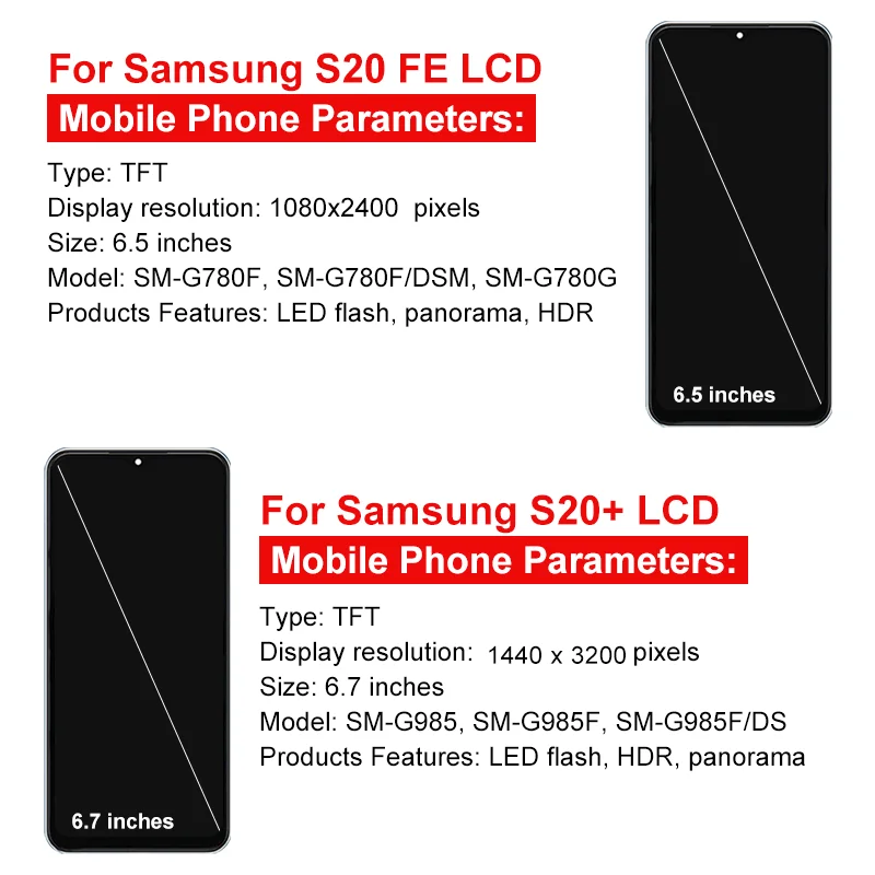 TFT For Samsung Galaxy S20 FE LCD S20 Ultra Display Touch Screen Digitizer Assembly For Galaxy S20 PLus LCD G985 Screen Replace