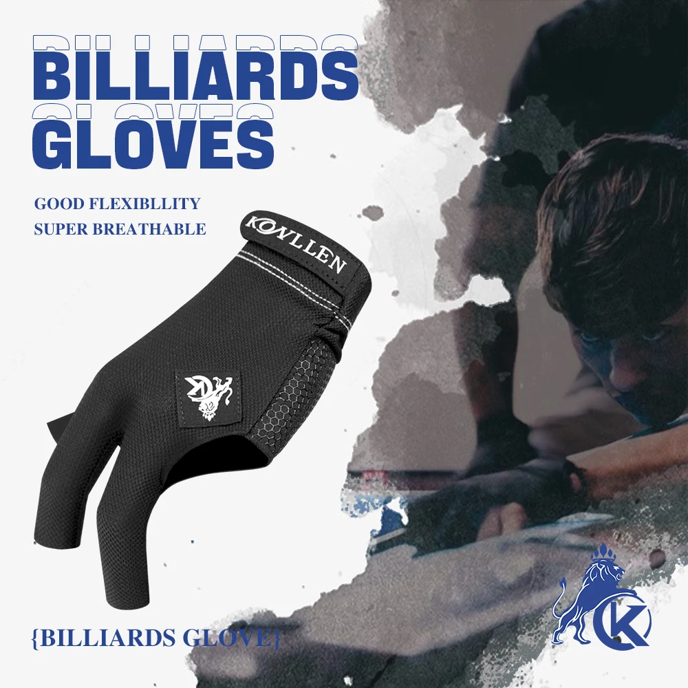

KONLLEN 3-Finger Billiard Pool Snooker Gloves Professional Antislip Breathable High Elastic Nylon Double-Stitched L/R Hands