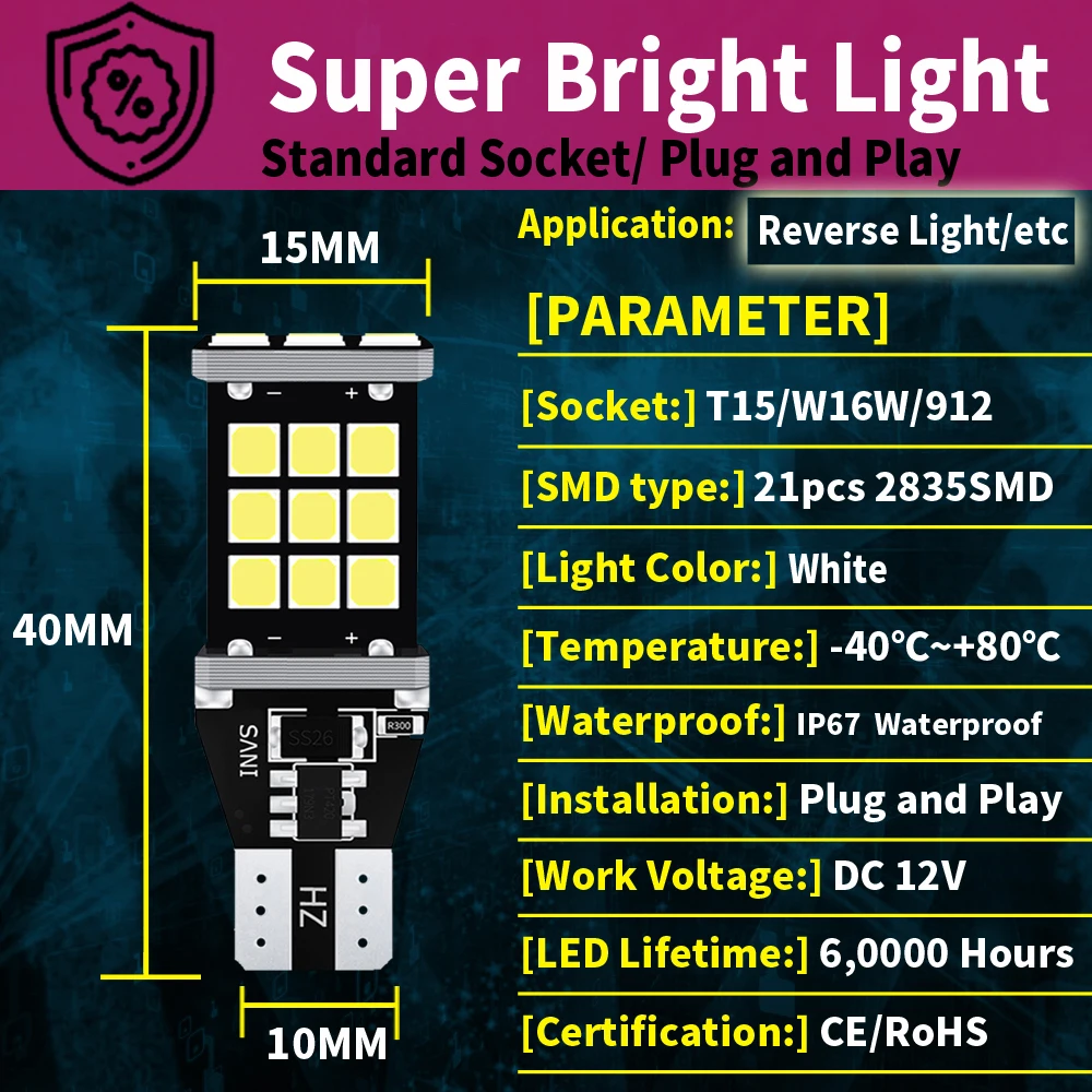 2pcs W16W LED Backup Lamp Blub Reverse Light T15 921 Canbus No Error For Audi A1 8X A3 8P A4 B8 B9 A5 A6 C6 C7 A8 Q2 Q3 Q5 TT 8J