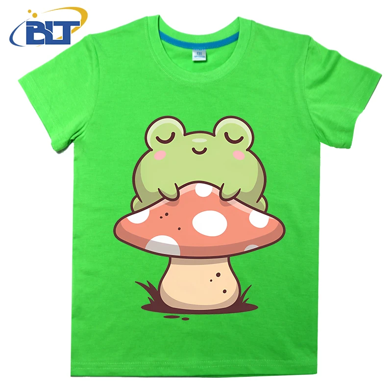 T-shirt imprimé grenouille endormie pour enfants, pur coton, manches courtes, décontracté, mignon, médicaments, garçons, filles, été