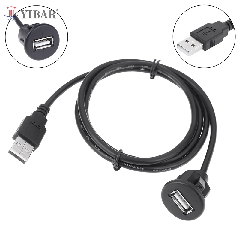 

1Pc 1M Car Dash Board Mount USB 2.0 Male To Female Socket Extension Panel Cable