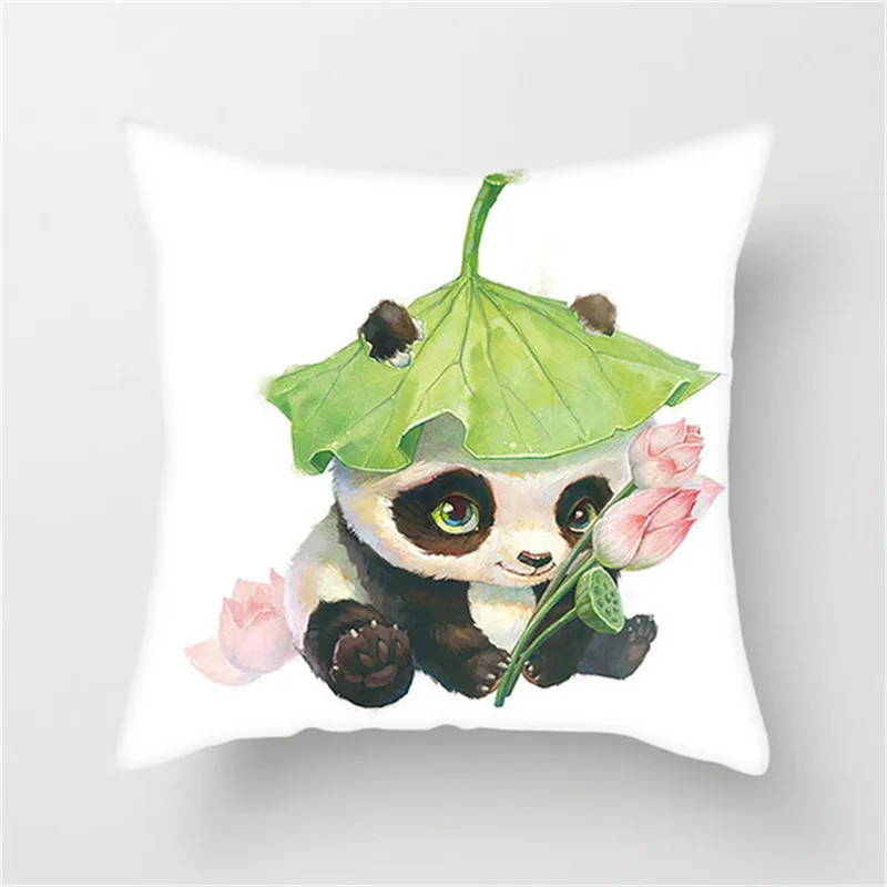 Cute National Treasure Panda Print Pattern Polyester Cushion Cover for Home Living Room Sofa Decoration Pillow