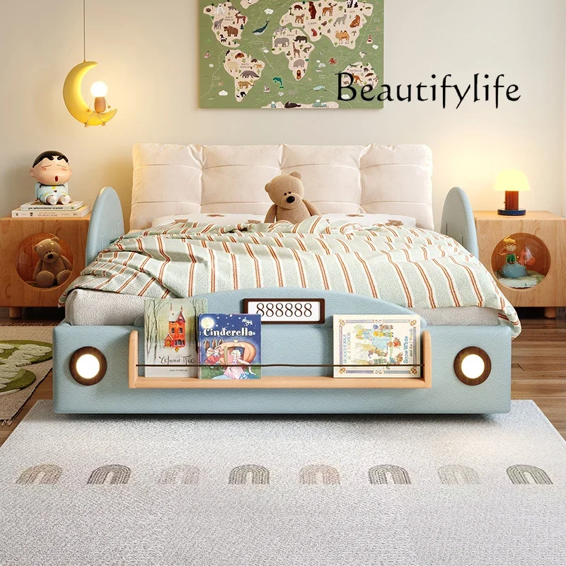 Tempat Tidur Anak Bentuk Mobil Sederhana dengan Rel Pengaman Kayu, Gaya Modern, Desain Balita, Tempat Tidur Single, Camas Infantiles, Furnitur Rumah