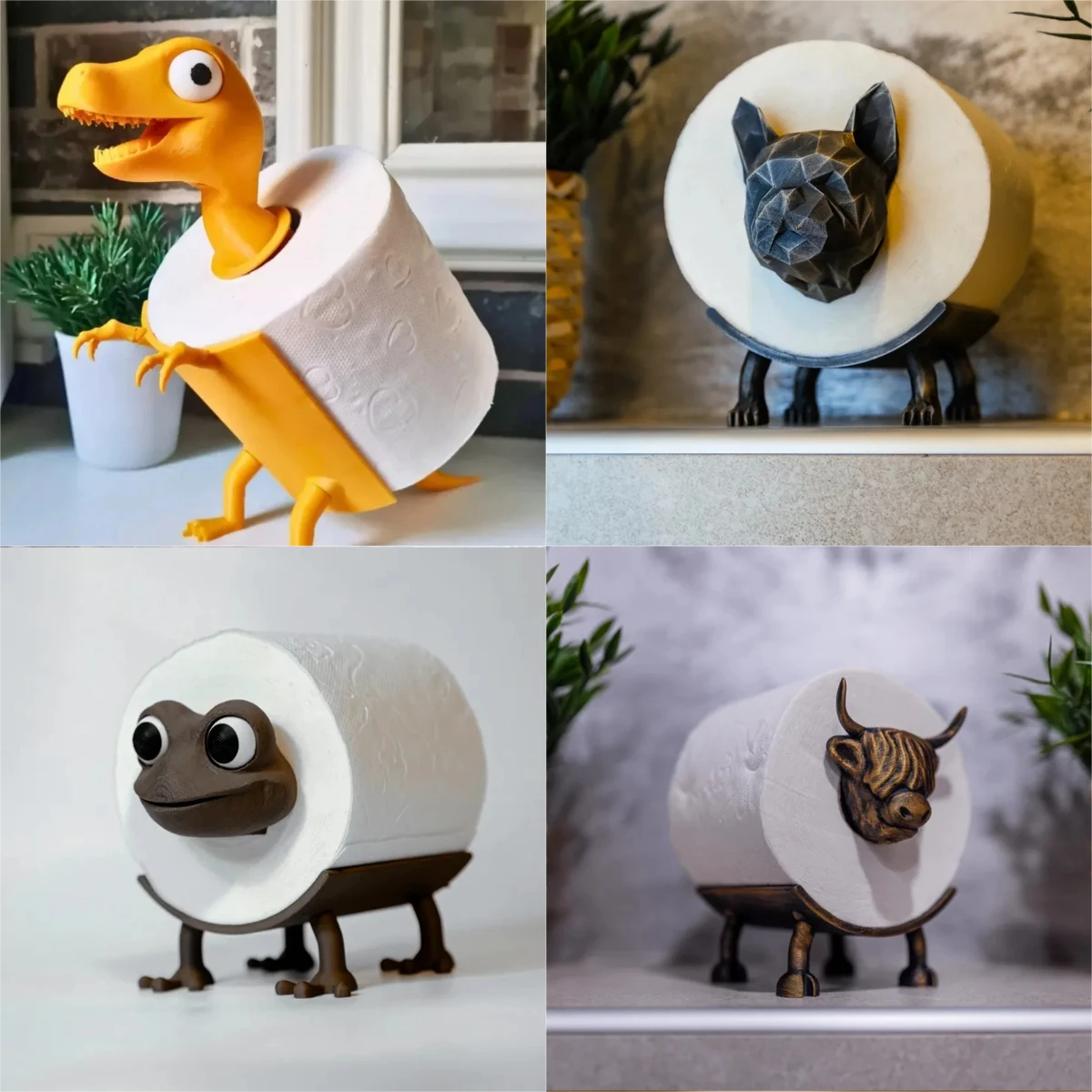 Dinosaur Toilet Roll Holder Funny Animal Toilet Paper Holder Free Paper Standing Bathroom Set 3D Printed Dog Paper Roll Holder