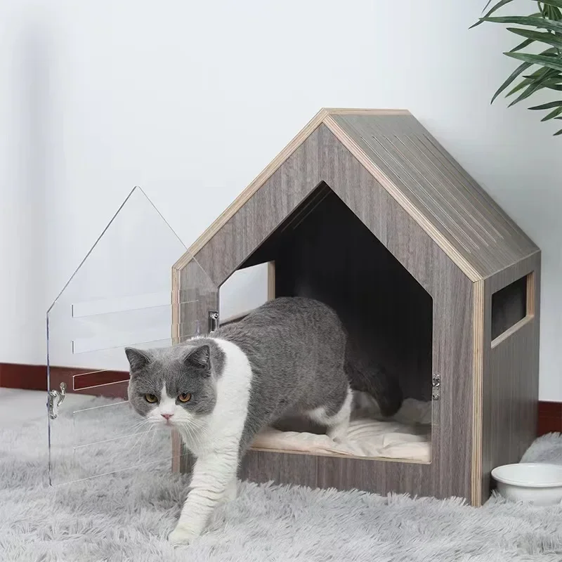 2023 Modern Dog and Cat House with Acrylic Door and Mattress Pet Furniture Indoor Dog House Kennel Wood House for Dogs