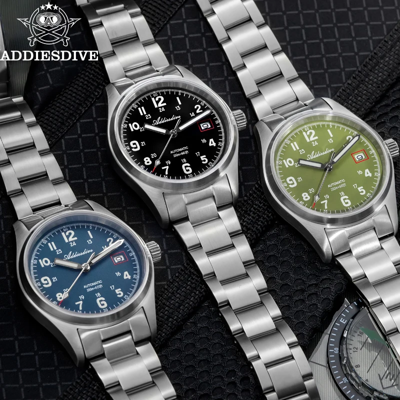 ADDIESDIVE 가죽 커플 시계, 스틸, 39mm, 사파이어, NH35A, 오토매틱 시계, 럭셔리, 야광, 방수, 남녀공용