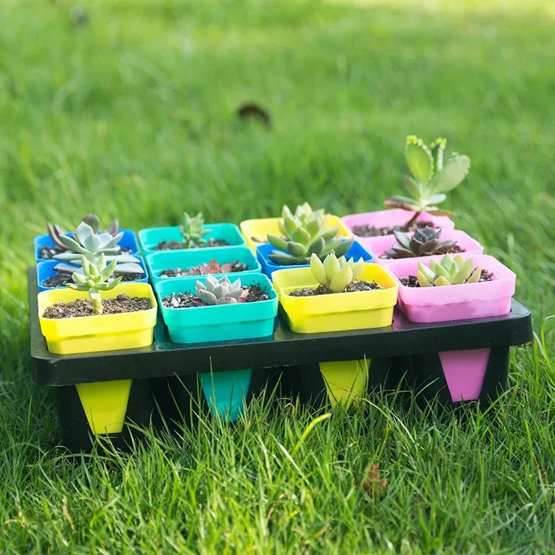 

Plastic Flowerpot Holder Tray Bottom Succulent Thickened Small Black Square Holder 12 Grids