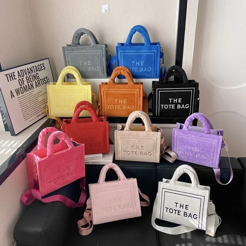 

Female Square Tote Crossbody Bag Aesthetic Velour Elegant Letter Print Ladies Shoulder Bags Top Handle Women's Charisma Handbags