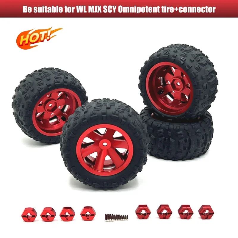 4PCS 12mm Upgrade metal tires+Upgrade connector for SCY 16101 PRO 16102 PRO Upgrade 1/16 RC Monster Truck Wheel Parts