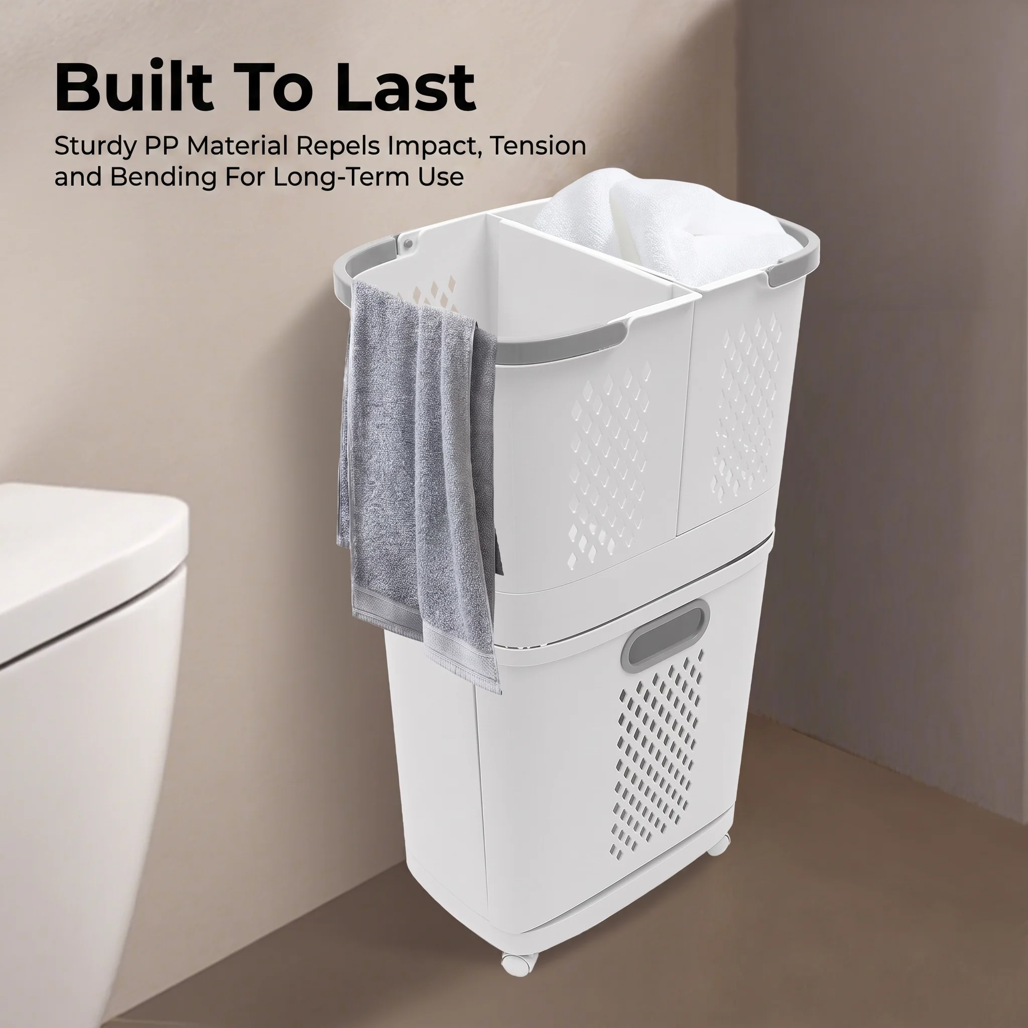 2 Layer Multifunctional Laundry Sorting Basket With Wheels Rolling Clothes Storage Organizer For Dirty Garments Household Bathroom Bedroom Daily Clothing Management