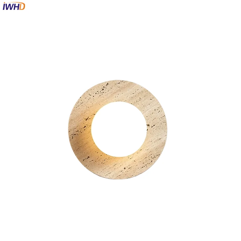 

IWHD White Glass Ball LED Wall Light Sconce Bedroom Aisle Living Room Yellow Travertine Stone Japan Style Beside Lamp Wandlamp