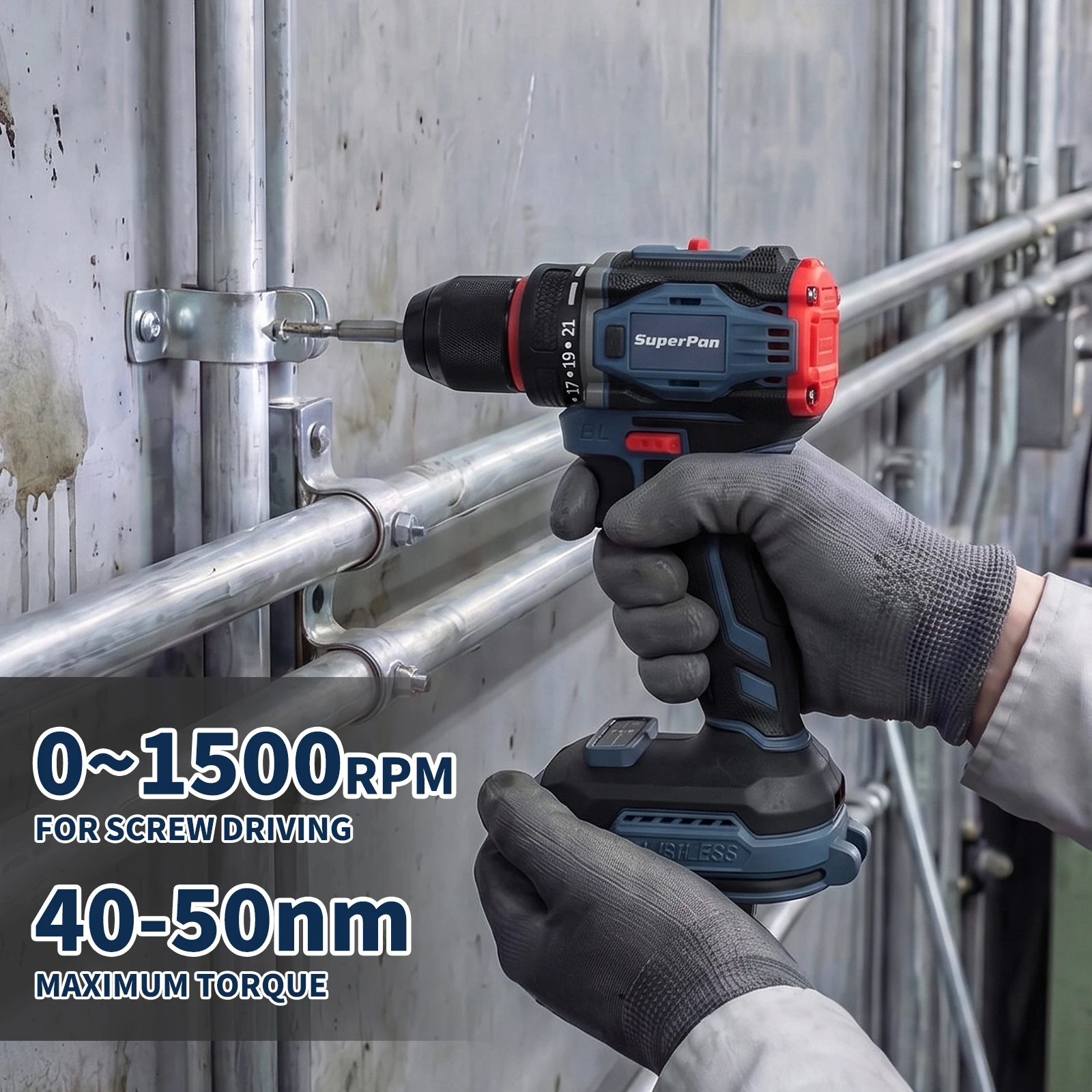 Brushless lithium drill 0-1500rpm dual speed woodworking metal drilling electric drill (excluding battery and power adapter)