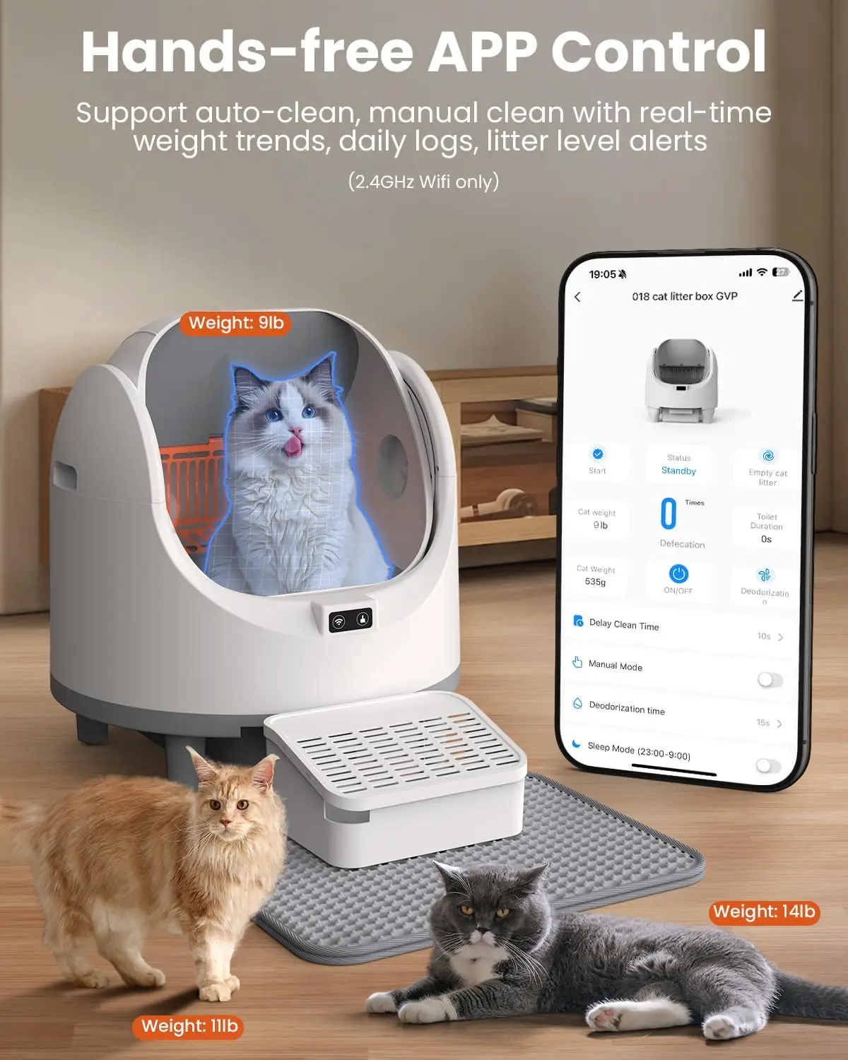 Bac à litière autonettoyant, toilettes automatiques à dessus ouvert pour chats et chats, toilettes automatiques spéciales, grand contrôle par application Wifi