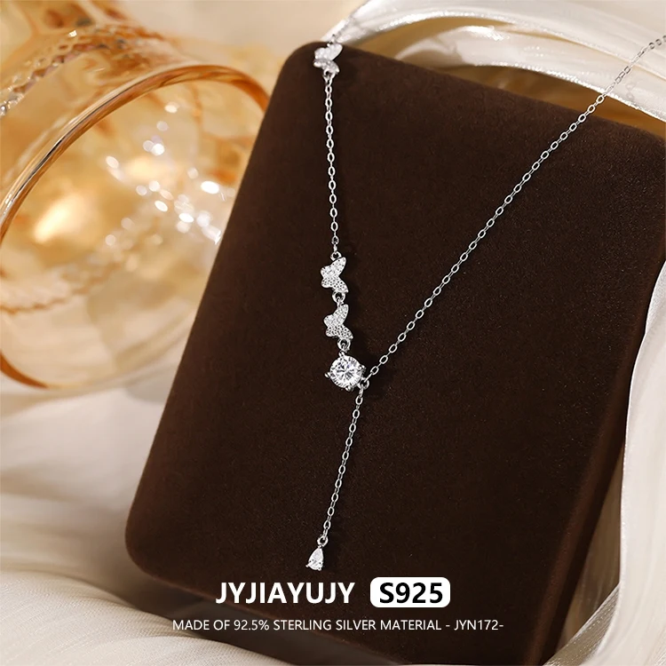 

JYJIAYUJY 100% цельное оригинальное ожерелье из стерлингового серебра S925, 45 см, цепочка с цирконием, бабочка, модные ювелирные изделия, подарок на каждый день JYN172