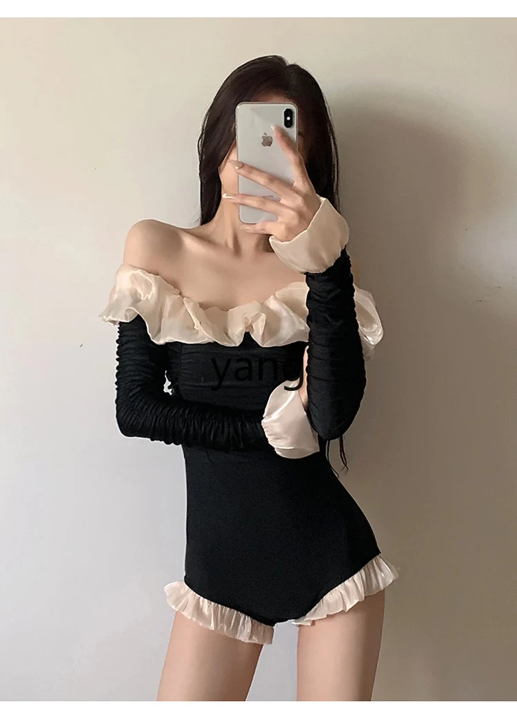 LMM French super fairy long-sleeved swimsuit women's hot spring conservative belly cover and thin swimsuit