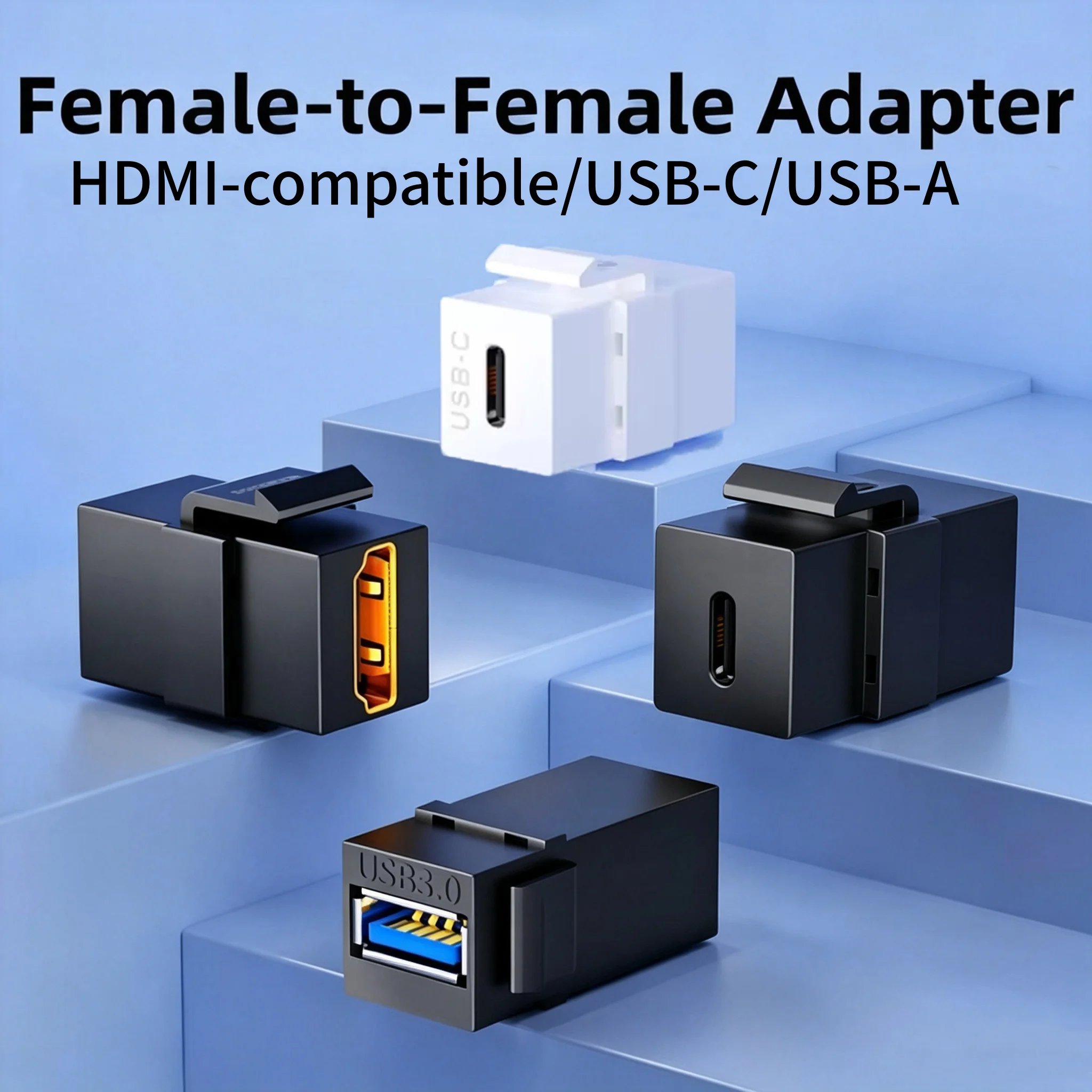 Female to Female Keystone Jack Adapter USB A 3.0, Type-C, 4K HDMI-Compatible Snap-in Connectors for Wall Plate Panel​