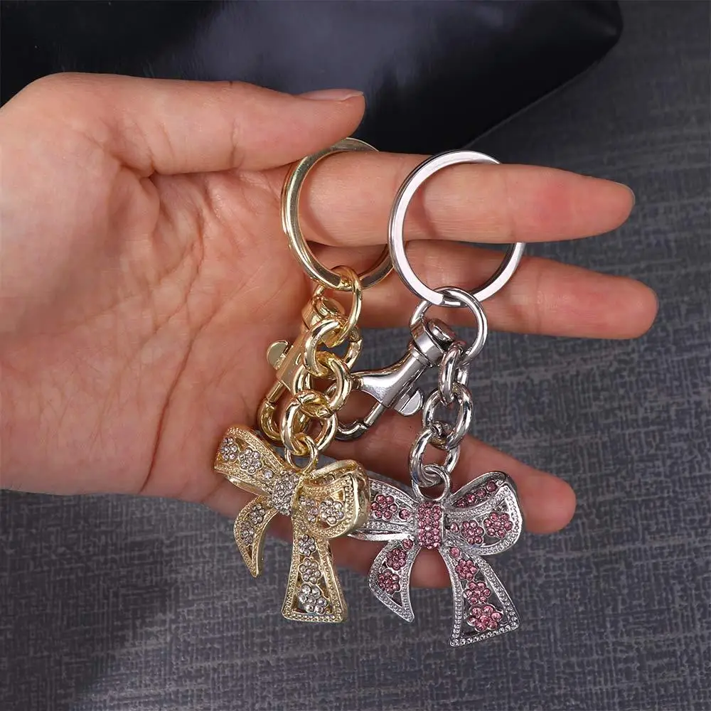 Alloy Rhinestone Bowknot Keychains Backpack Hanging Jewelry Sparkling Bow Bag Charm Ins Phone Chain Bow Car Keyrings