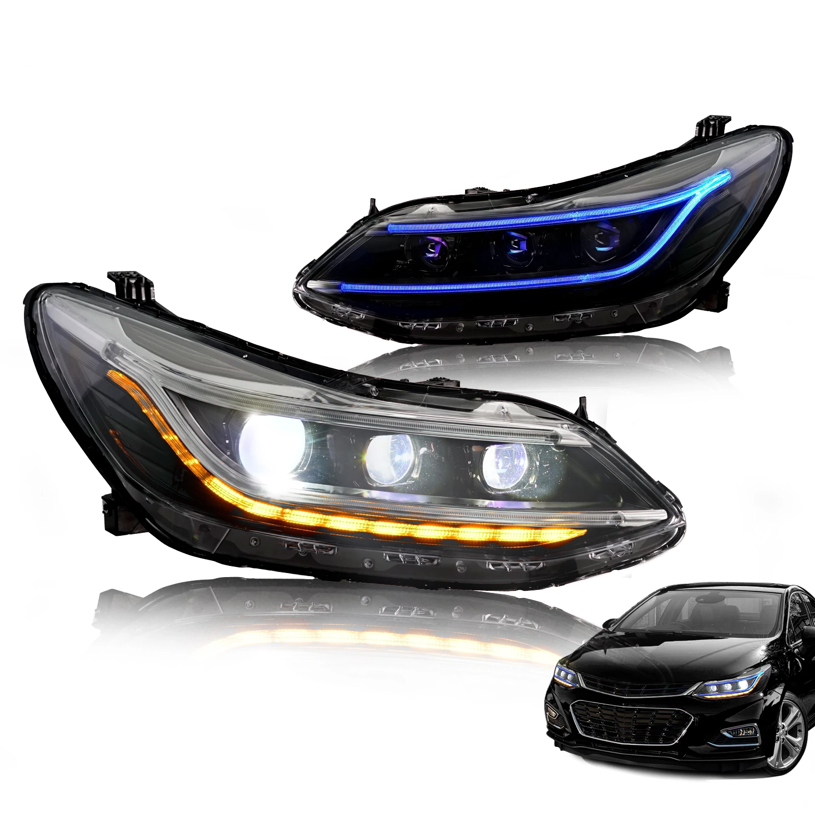 

Archaic Chevy Cruze DRL Front Lamp with Sequential Turning Blue Light 2016 2017 2018 2019 for Chevrolet Cruze Headlights