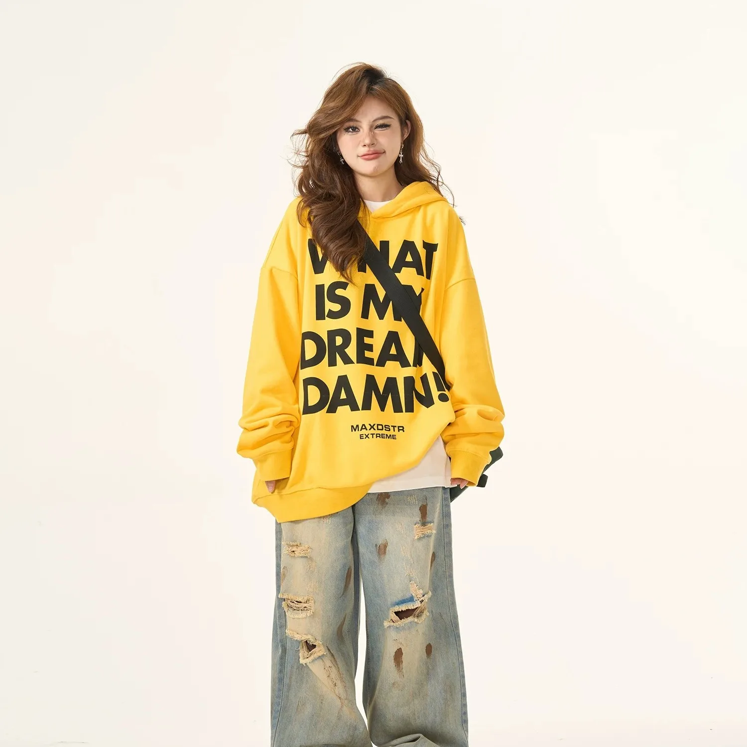 Autumn New Women\'s Yellow Hoodie Korean Version of High Street Harajuku Letter Printed Hooded T-shirt Fashion Women\'s Clothing