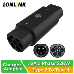 LONLINK TYPE 2 TO TYPE 1 EV Charger Adapter 3 Phase 32A 22KW converterStandard Electric vehicle charging EvConnector For Ev Car
