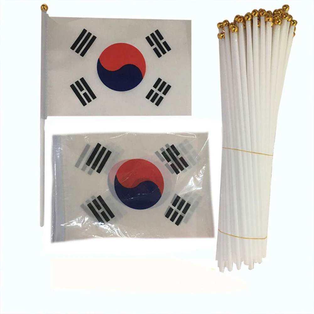 Korean  flag 14x21cm Kor Kr South Korea Flag  30cmPlastic flagpole hand waving nationalKorean  flag   flag activity parade sport