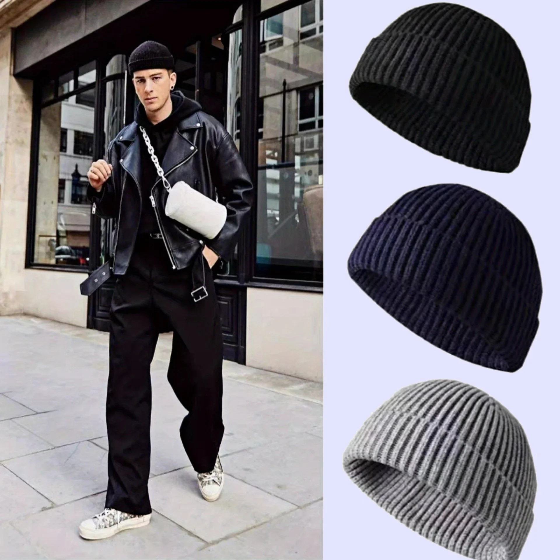 

Winter and Autumn Solid Colour Landlord Watermelon Knitted Woolen Beanie Hat for Skiing, Suitable for Both Men and Women.