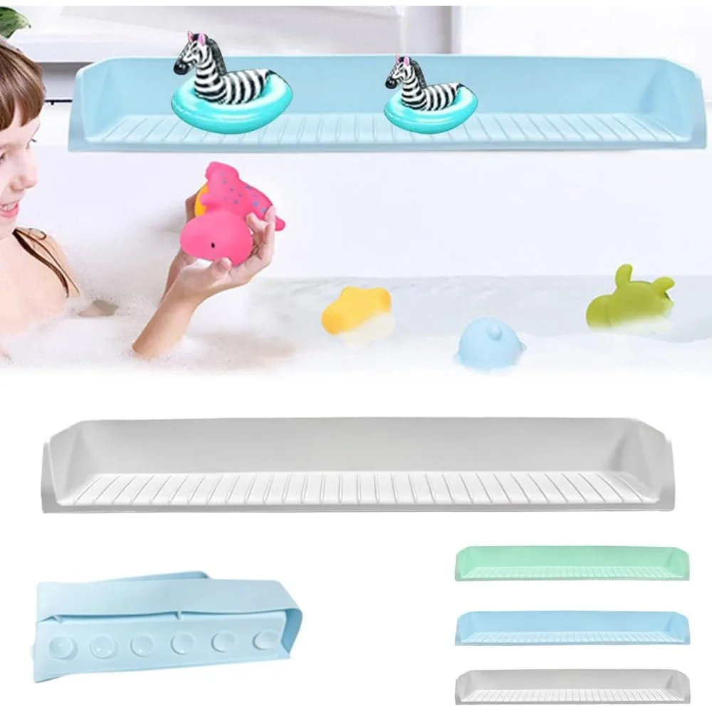 

Игровой коврик для брызг для ванны 2,6 фута с 11 прочными присосками, держатель для подноса для игрушек, без утечек, силиконовый захват для ванны