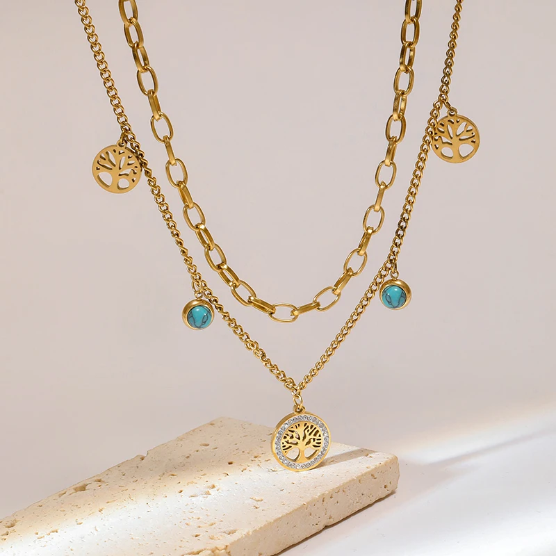 EILIECK 316L Edelstahl-Schmuck Mehrschichtige Halsketten mit grünem Steinanhänger für Damen Vintage Choker Halsketten-Accessoires – Detail 19