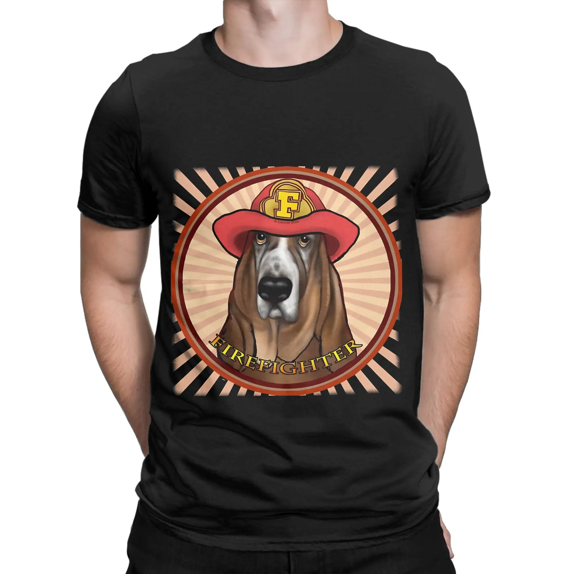 Hound dog Firefighter Novelty 100% Cotton T-Shirt Sparky the Fire Dog Tops Tees For Men
