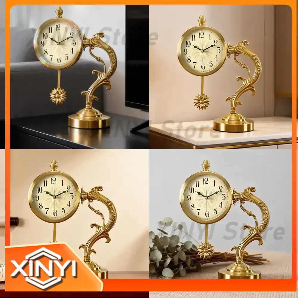 European Retro Desk Clock for Living Room Decoration Ornament Silent Desktop Quartz Clock with High-End Feeling