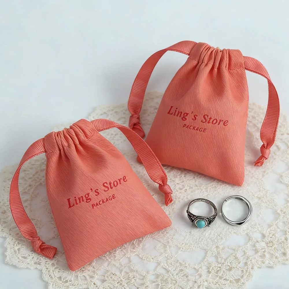 

50 Cotton Velvet Jewelry Pouches 10A Thick Canvas Pouch Bags with Ribbon Drawstring Bags Personalized Printed Jewelry Packaging