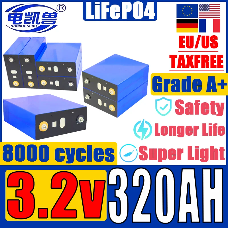 

new 320AH Lifepo4 3.2V rechargeable battery 3C high-power for DIY 12V 24V 48V 8000cycles A-class rv solar camping golf duty-free