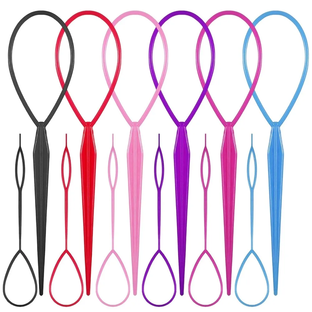 12 Pack Hair Loop Tool Set, Ponytail Pull Through, French Braid Loop Braiding Tools, 6 Colors for Women and Girls