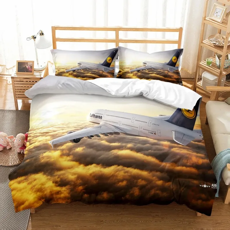Home Textile 3D Print Airplane /Plane Bedding Set For Boys,Teenagers Adults Child Aeroplane Duvet Set Cover Twin Size Bed Double