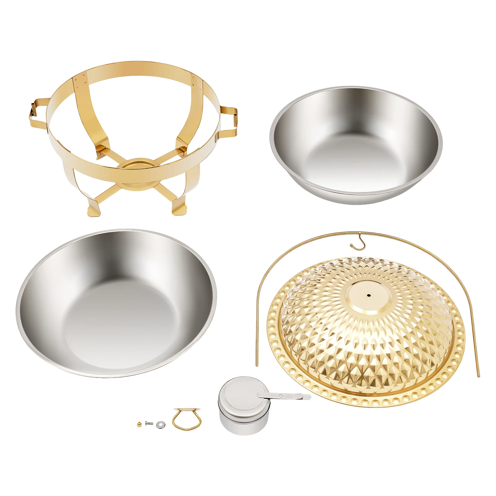 Stainless Steel Chafing Dish, 8L Gold Buffet Server with Lid, Food Warmer for Catering, Restaurant Buffet Serving Equipment