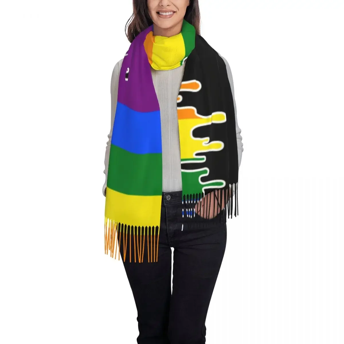 Personalized Print Gay Pride Flag Drip Design Scarf Men Women Winter Warm Scarves LGBT Rainbow Lesbian Shawl Wrap