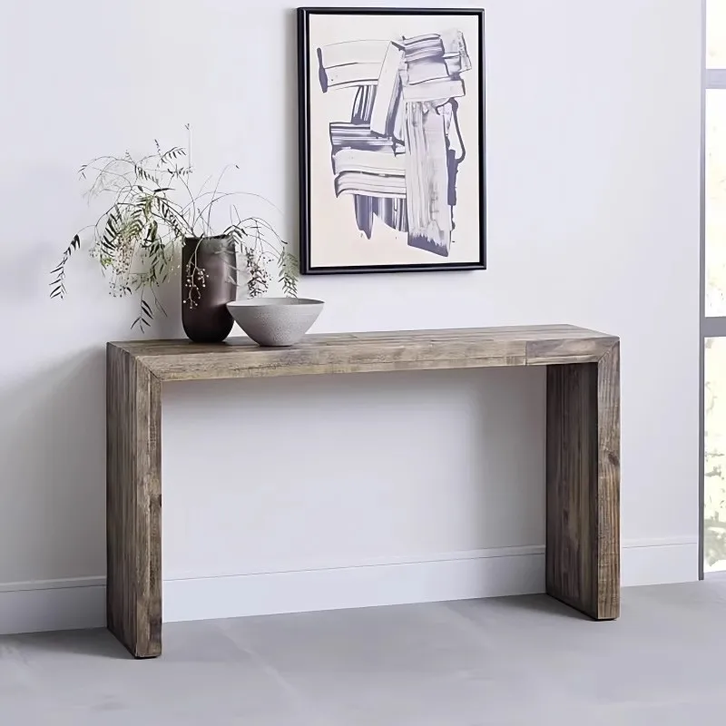 Solid wood entrance table Minimalist retro long middle hall strip case Entry partition entrance table against the wall entrance