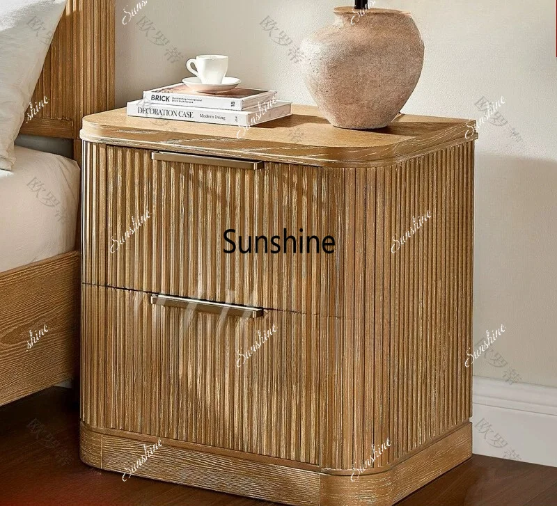 American retro style ash wood double pumping bedside table