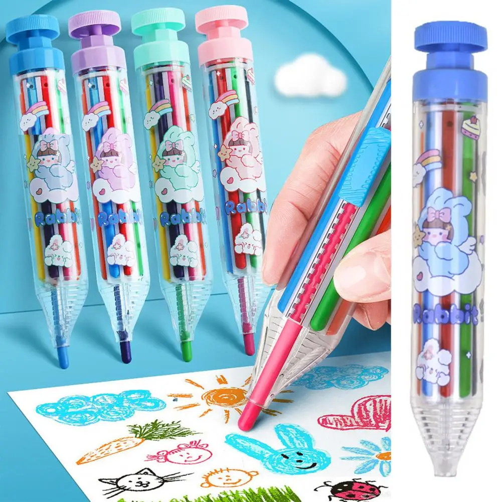 Drawing Pen 8-in-1 Rotate Multi-color Crayons Non-dirty Hand Coloring for Kids Easy Fun Art Graffiti Set