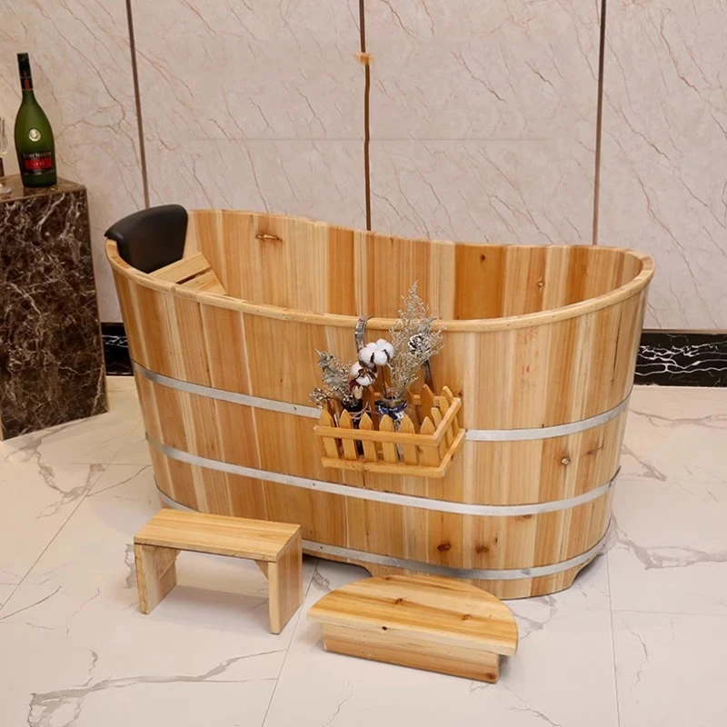 New Cube Portable Bathtub Adult Spa Bucket Bath Basin Seat Portable Sauna Indoor Wooden Barrel Spa Seaux Bathroom Products BJ60L