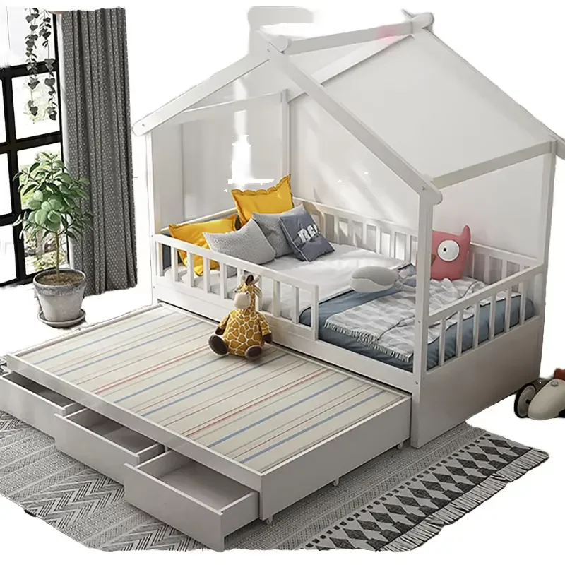 Contemporary Montessori Frame Design Wood Children Beds Apartment Bedroom Furniture Set Drawer Single