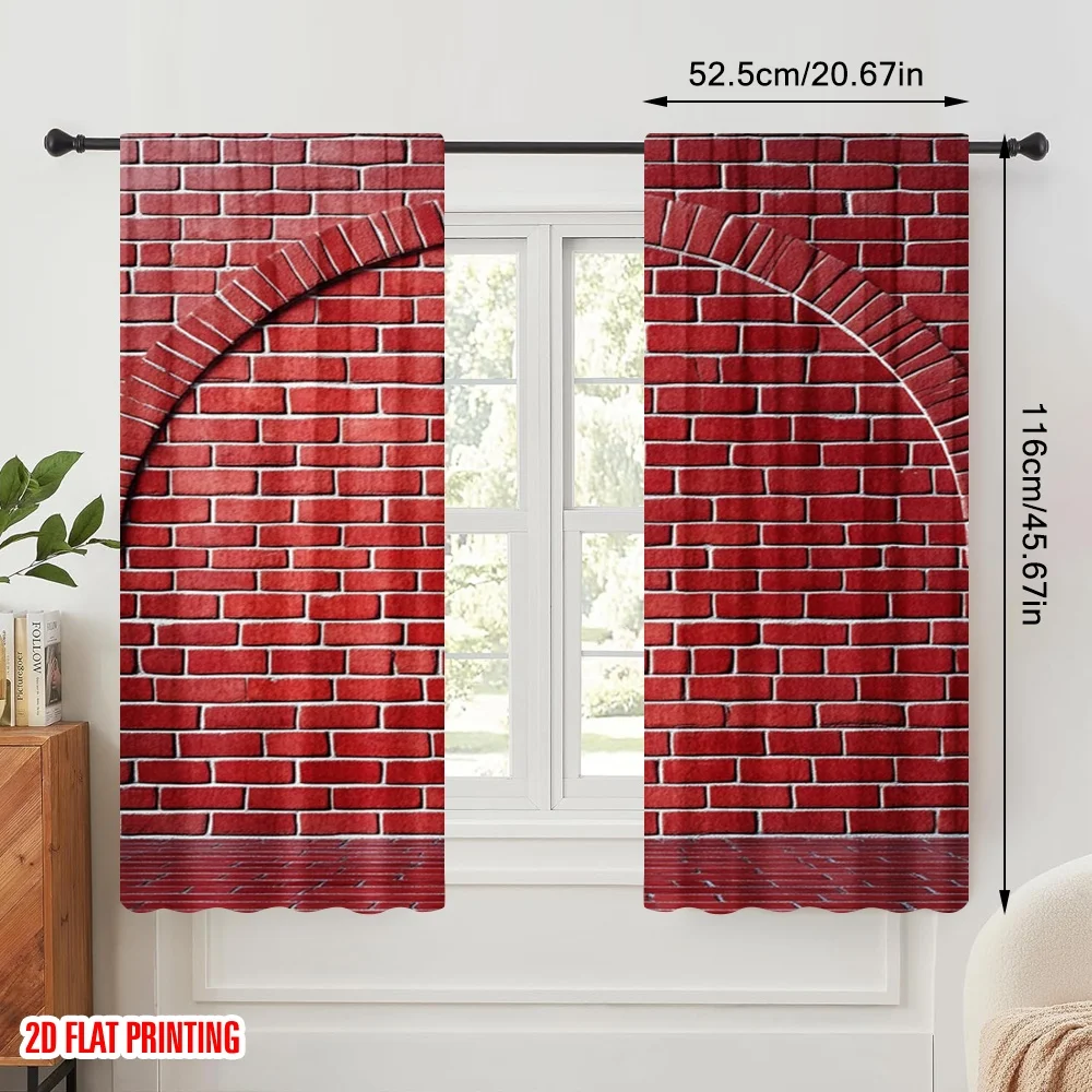 2pcs 2D flat printing Curtain Brick Wall Polyester Without Electricity Festive Holiday Perfect for Room bedroom wall decor
