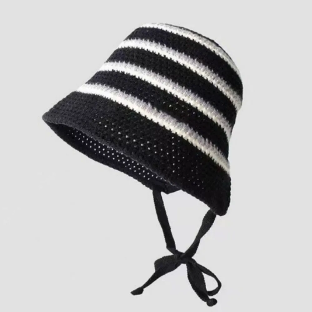Openwork Colorful Striped Bucket Hat Hollow Out Foldable Basin Hat Thin Breathable Panama Hat Party