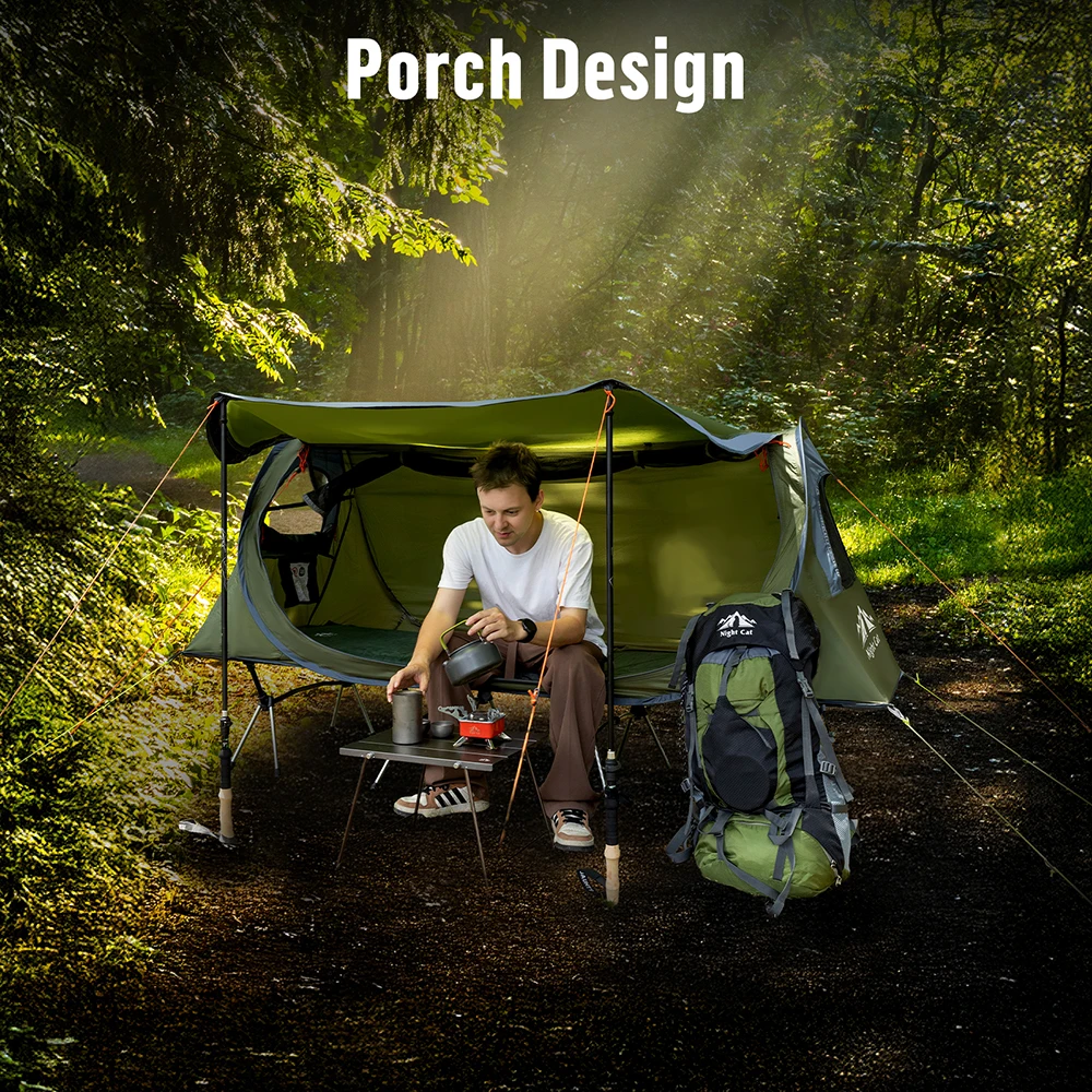 Night Cat Pop-up Camping Tent: 1 Person Tent Waterproof Instant Easy Setup Tunnel Tent Fits for Camping Cot (Excluded)