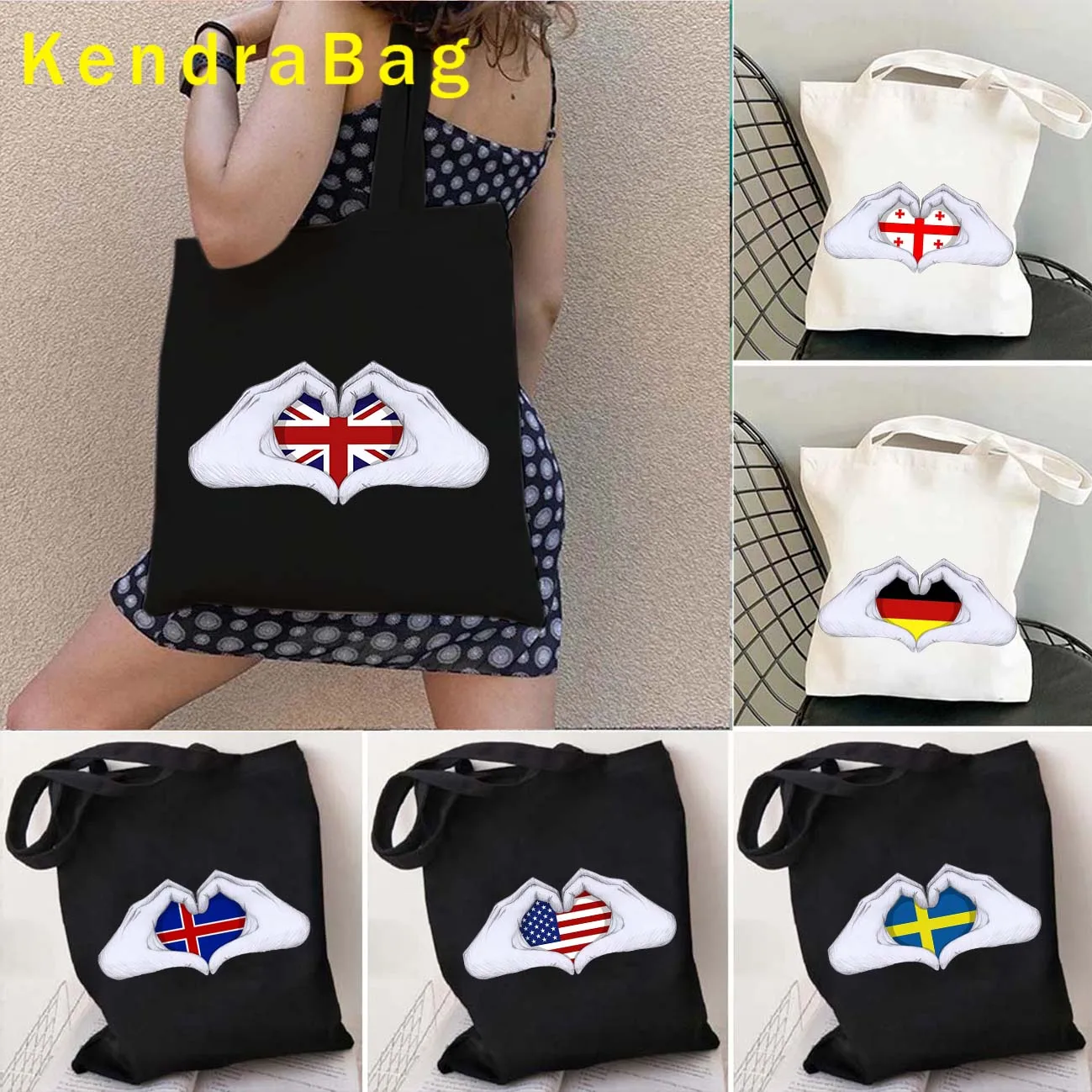 Albania Belgium Cyprus Denmark Estonia France Georgia Germany Iceland Italy UK USA Spain Sweden Heart Flag Cute Tote Bag Handbag