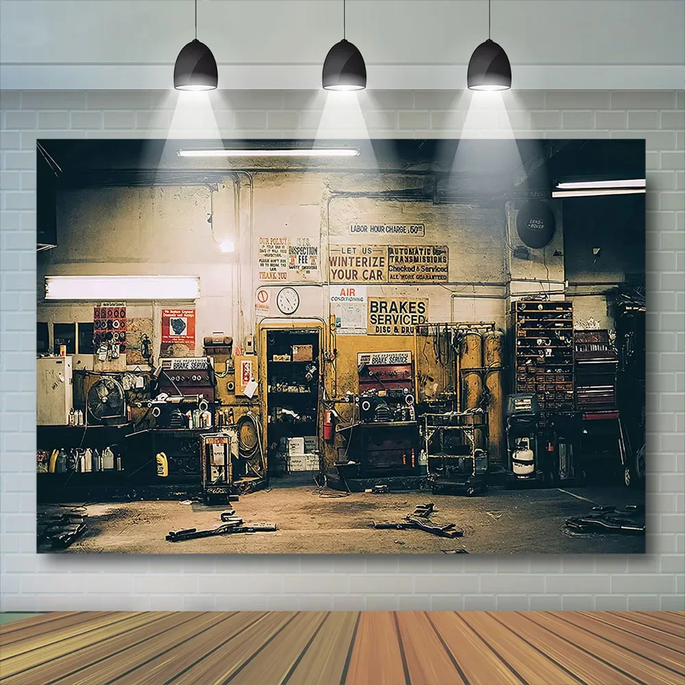 Auto Reparatur Lager Fotografie Hintergrund Junge Geburtstag Porträt Schraubenschlüssel Automobil Mechaniker Party Banner Kind Baby Fotostudio
