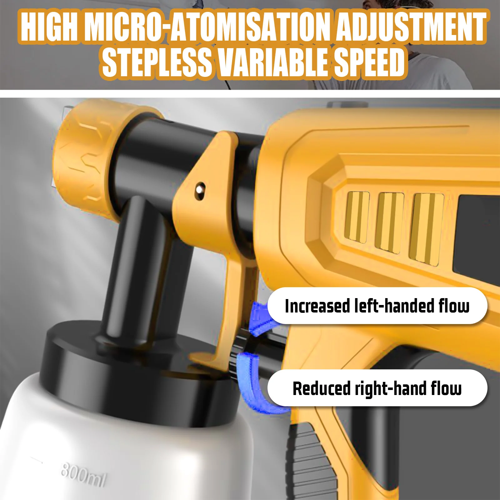 무선 페인트 분무기, Dewalt 배터리가 포함된 페인트 스프레이 건, 가정 및 정원용 1000ml 전기 페인트 건(도구만)