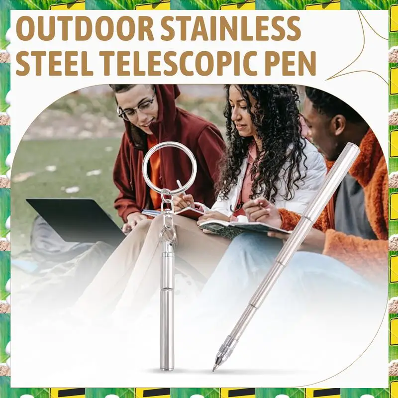 3C Electron Portable Key Ring Stainless Steel Telescopic Pen Telescoping Ballpoint Pen Keychain Tool For Outdoor Travel,Portable