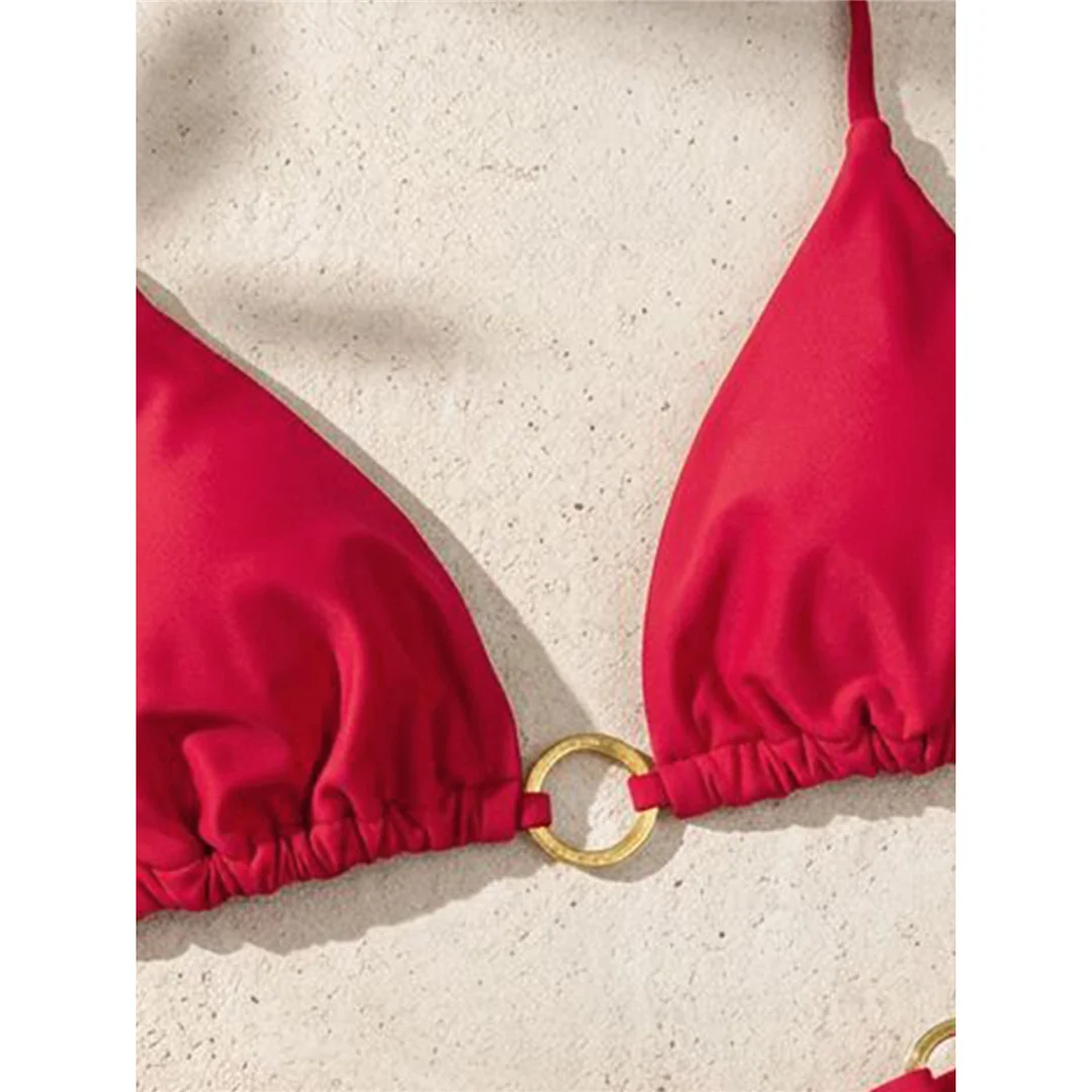 XS - L Halter-Bikini mit Metallring, Mini-Tanga, Damen-Badeanzug, zweiteiliges Bikini-Set, Badebekleidung, Badeanzug, Modell V8107 – Detail 6