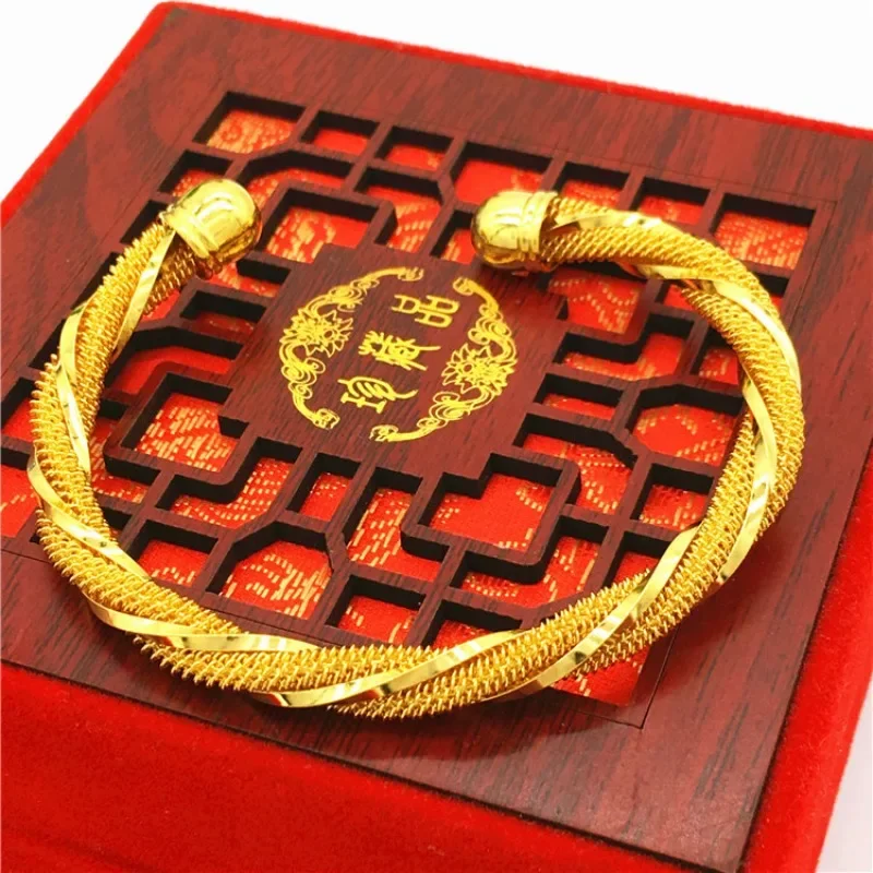 Korean Style Simple Copper Plated Vietnamese Sand Gold Open Bracelet Women's European Coin Gold Plated Wedding Jewelry Gift